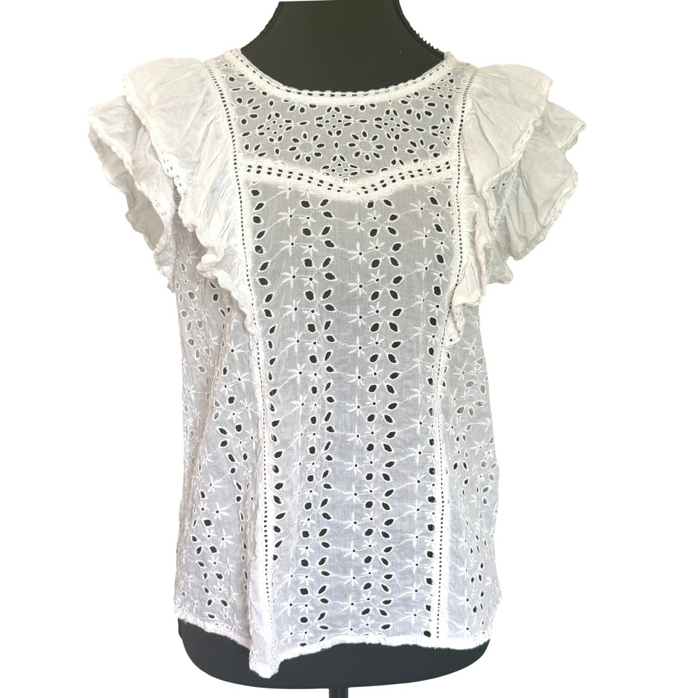 Good Hart White Eyelet Embroidered Sleeveless Top XS Boho Coastal Coquette Lace